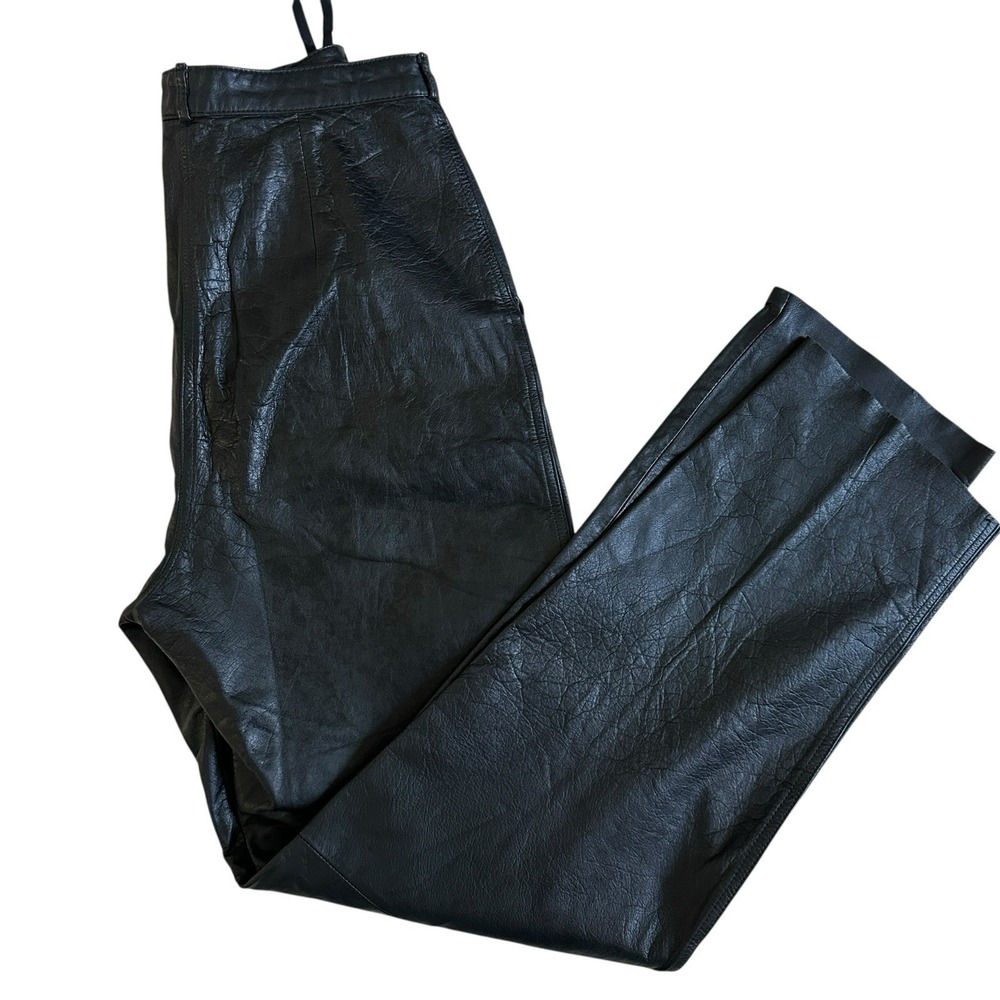 Vintage Carlo Fabiani Pants Women's 25x30.5 Inch Black Genuine Leather Orig Hem